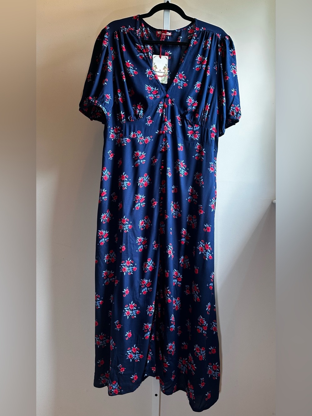 Joe Browns Blue Floral Tea Dress Puff Sleeve Midi Cottagecore NWT Size 14 - Picture 5 of 15